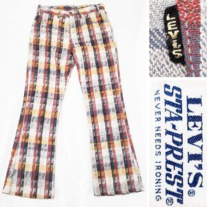 70’s Levi’s Vintage Sta-Prest Plaid Big E Tag Flare Bellbottoms Plaid Pants 31"